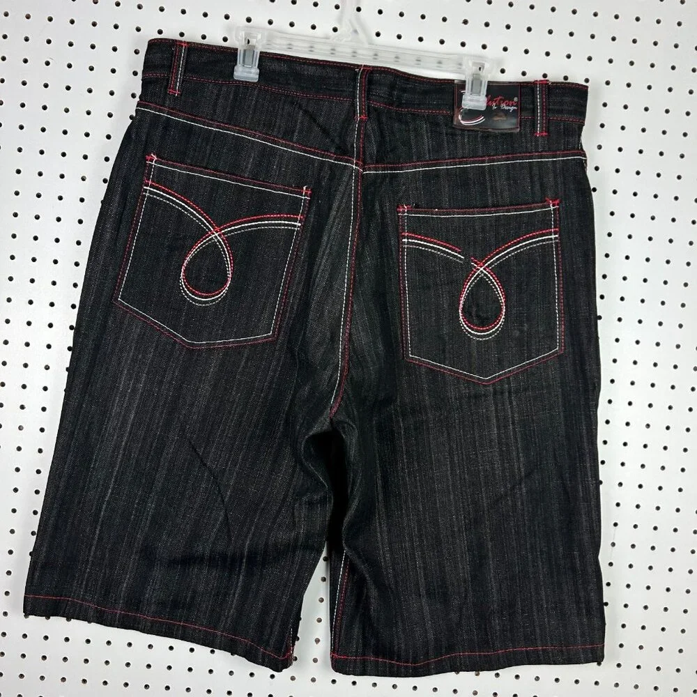 Evolution in‎ Design Black Gothic Skate Shorts 40 Red Stitched Pocket Y2K Punk